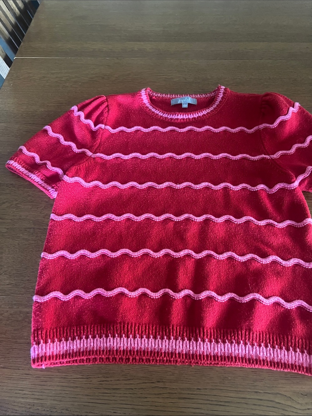 Marled Red Sweater with Pink Wave Stripes